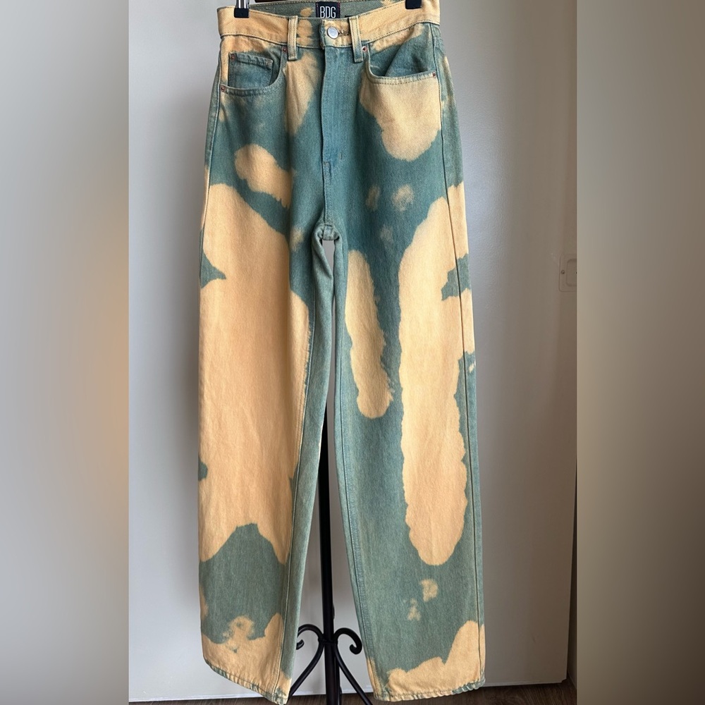 BDG Green and Yellow Tie-Dye Straight Leg Jeans